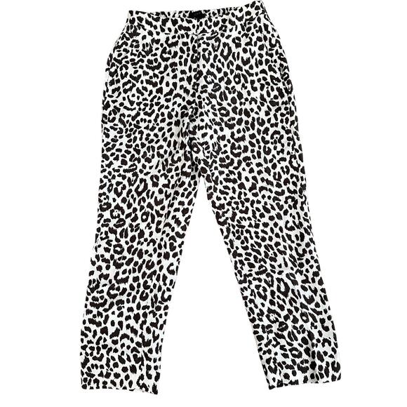 J.Crew Brown Linen Blend 6 Tall Leopard Animal Print High Rise Ankle Pants - Picture 1 of 6